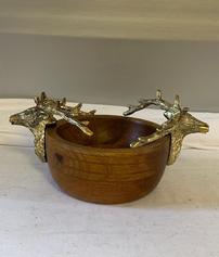 Wood & Brass Bowl with Elk Head 202//237